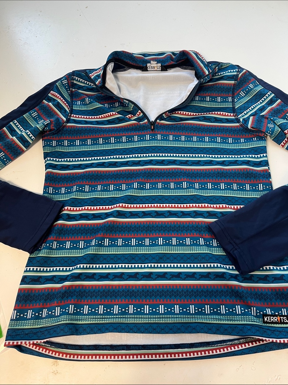 Kerrits XL Long Sleeve Striped Western Pattern Quarter Zip Pull Over